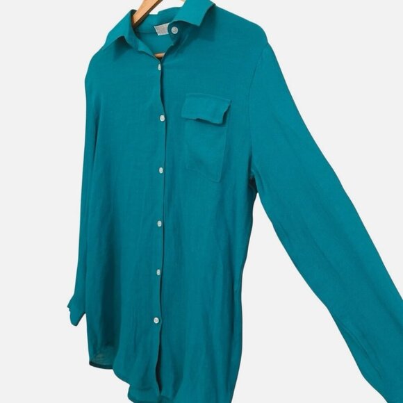 Zoye Chen Women's Small TEAL TURQOUISE Beachy Soft Button Up Flowy Casual Top - Picture 2 of 4